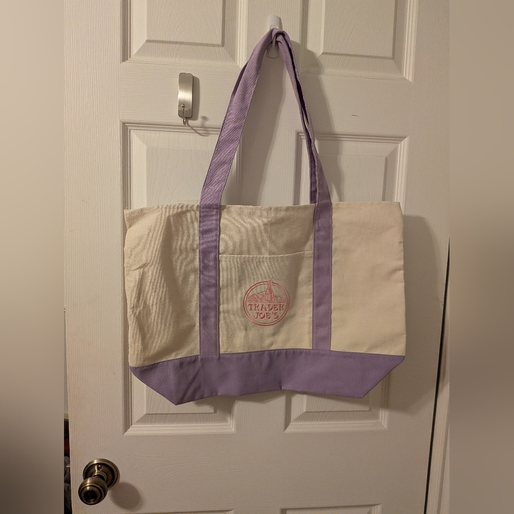 Viral Trader Joe's Cream and Lavender Canvas Tote Bag